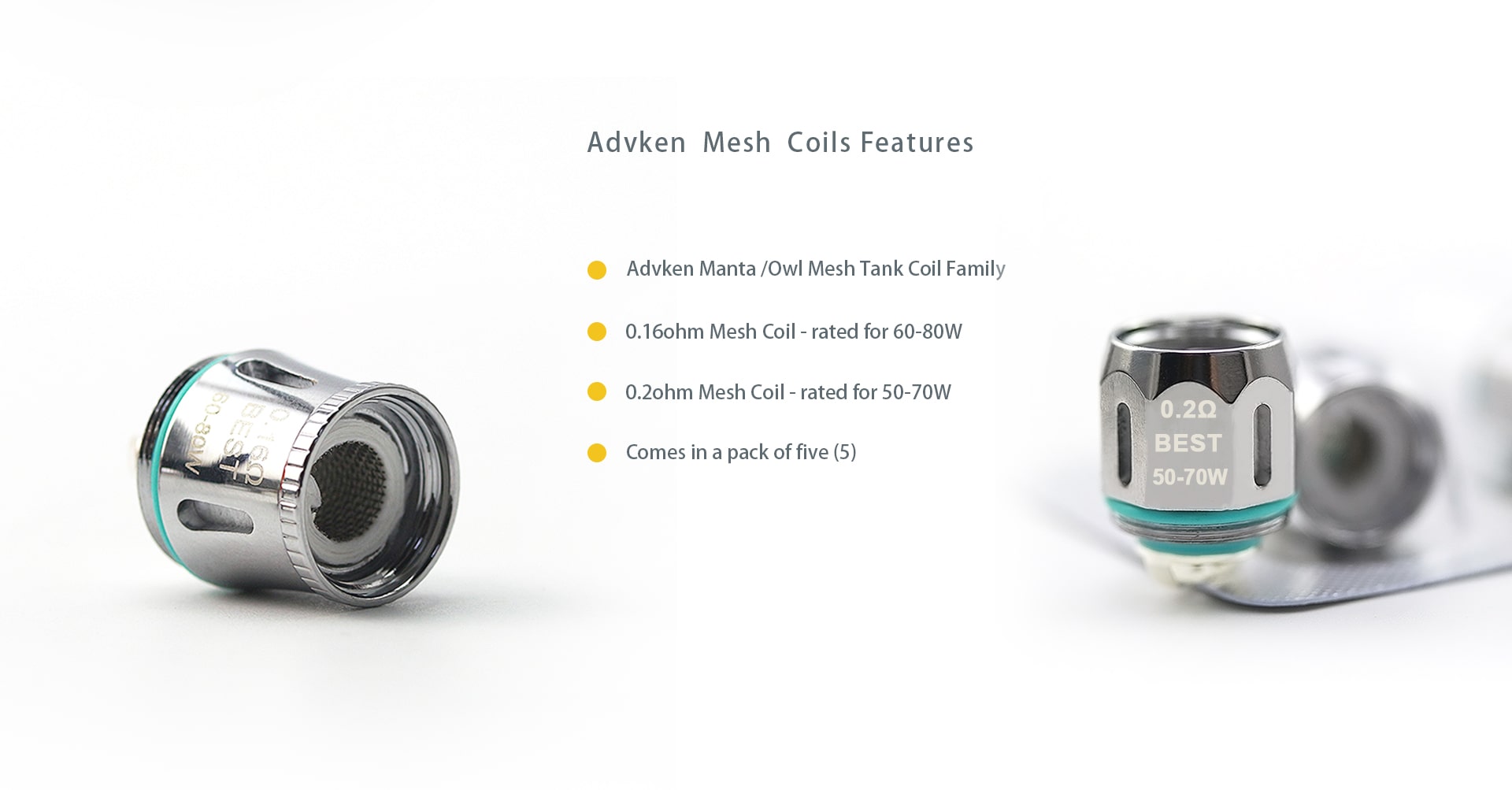 Advken Owl/Manta Tank Mesh Coil Features